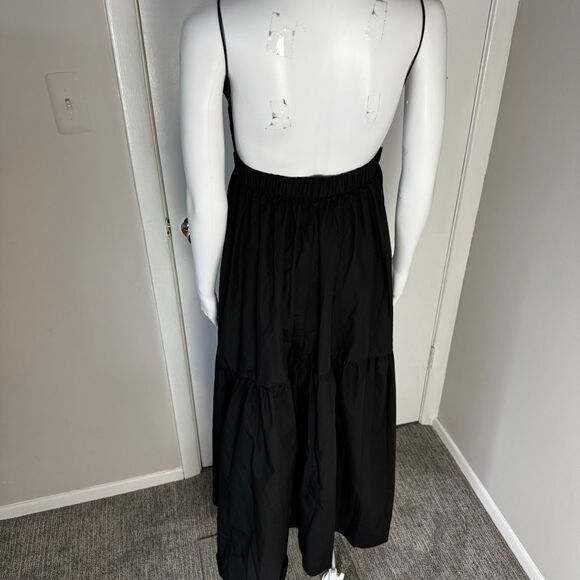 Commense‎ Boho Pleated Solid Black Backless Tiered Evening Cocktail Maxi Dress S - Picture 10 of 17